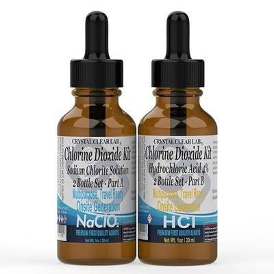 Crystal Clear Lab Chlorine Dioxide - Pure CDS Set with Single-Drop Bottles Extra Large 2 fl oz