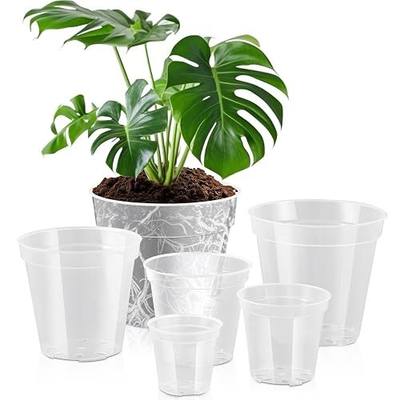 Vesici 6 Pcs 4/5/6/7/8/9 Inch Large Thickened Clear Nursery Pots Variety Pack Plant Pots with Drainage Holes Planters for Indoor Plants Flexible Transparent Plastic Plant Bottle Succulents