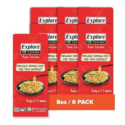 Explore Cuisine Organic Brown Rice Pad Thai Noodles - 8 oz, Pack of 6 - Easy-to-Make Noodles - Gluten Free - 48 Total Servings