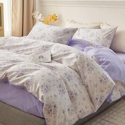 HighBuy Teen Girl Flowers Duvet Cover Twin Size Bohemian Purple Floral Bedding With Zipper Ties Coquette Comforter Cover Set for Kids Girls Toddlers