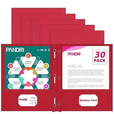 Two Pocket Folders, PANDRI 30 Pack Two Pocket Folders with Prongs, 3 Prong Folders Designed for Office and Classroom, Letter Size Red