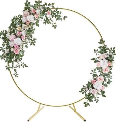 7.4FT Round Backdrop Stand with Two Water Bags for Party, Gold | Round Arch Stand with Extended Base for Ceremony, Metal Wedding Arch for Birthday Party Baby Shower