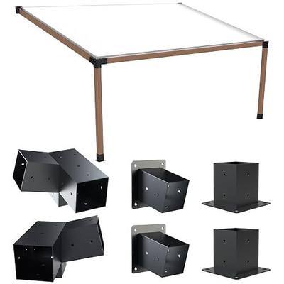 Pergola Kit with Brackets, 15°Slanted Roof Pergola Bracket Kit, Roof Wall Mount Extension Bracket Kit 3-Way Brackets for Pergolas,Log Cabin Outdoor Pergola 4"x 4" (Actual 3.5" X 3.5") Lumber