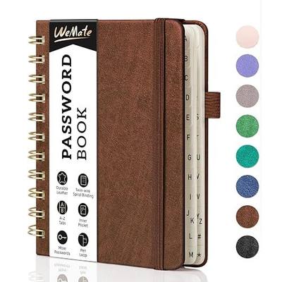 WEMATE Password Book with Alphabetical Tabs, Small 4.7x6 in - Brown | Internet Login Record Keeper, Spiral Password Notebook And Journal For Usernames And Passcodes, Suitable For Seniors