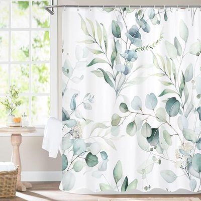 MitoVilla Sage Green Spring Floral Shower Curtain, Modern Plants Botanical Fabric Cloth Shower Curtains for Chic Elegant Bathroom Decor, Watercolor Eucalyptus Leaf, 72x72