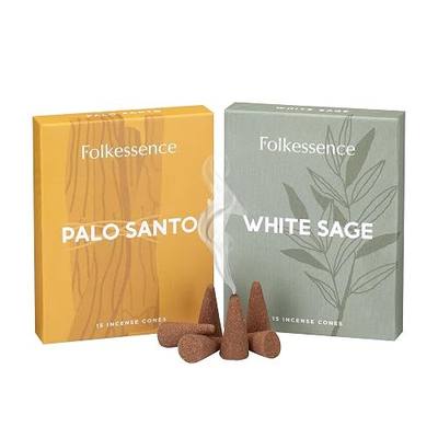 Folkulture Incense Cones Palo Santo & White Sage - Set of 2 (30 Cones) | No Charcoal, Organic, Premium, Non Toxic Inscents-Cones for Meditation, Aromatherapy, Spirtiual, Cleansing Negative Energy