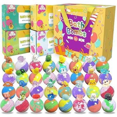 Bath Bombs for Kids with Surprise Inside, 32 Pack Kids Bath Bombs with Land & Sea Animal Toys, Bubble Bath Fizzy Ball for Girls Boys with Bath Toys, Fun Birthday Gift Handmade Child-Safe Bath Bomb