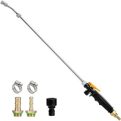 Hbaushun 28 Inch Sprayer Wand,1/4" & 3/8" Brass Barbs Universal Hose Sprayer Wand Replacement,Stainless Steel Sprayer Wand with Shut off Valve 2 Hose Clamps and 1/2" Hose Quick Connector
