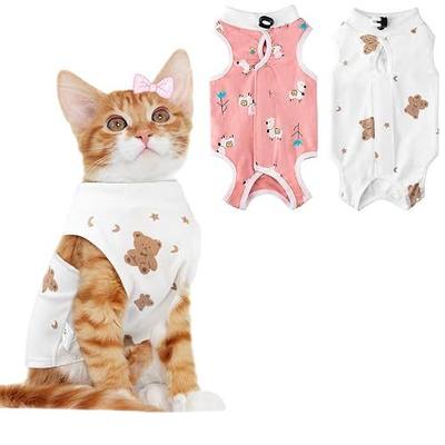 2 PCS Cat Recovery Suit Female Cat Onesie for Cats After Surgery Spay Abdominal Wounds, Kitten Surgery Recovery Suit Female Breathable E-Collar Alternative Kitten Onesie Anti Licking Medium