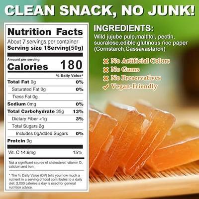 Chewy Sour Jujube Cake Candy, Natural Fruit Jelly, Sour & Sweet Jujube Fruit Leather, Individually Wrapped, Vegan, Rich in Vitamin C, Healthy Chinese Snack Candy, 208g/7.3oz(Low Sugar)