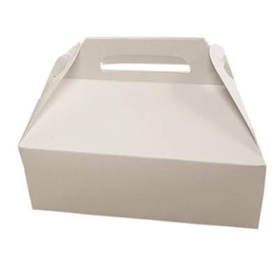 MeyerBarn White Glossy Chicken Gable Boxes with Handles, Durable Cardboard Food Take Out Cartons, Barn Style Box for Fried Chicken & Meals, 5lb, 8" L x 3" W x 5" H (Pack of 20)