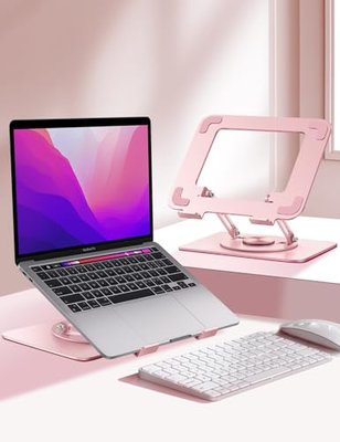 Vaydeer Adjustable Laptop Stand for Desk,Computer Stand Riser with 360° Free Rotation Base and Foldable Design Ergonomic Laptop Riser Fits for MacBook,Dell, HP and More 10-15.6” Laptops (Pink)