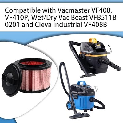 2 Pack Fine Dust Cartridge Filter Compatible with Vacmaster VF408, VF410P, Wet/Dry Vac Beast VFB511B 0201 and Cleva Industrial VF408B (2 Pcs Vacuum Filters and 2 Pcs Foam Filters)