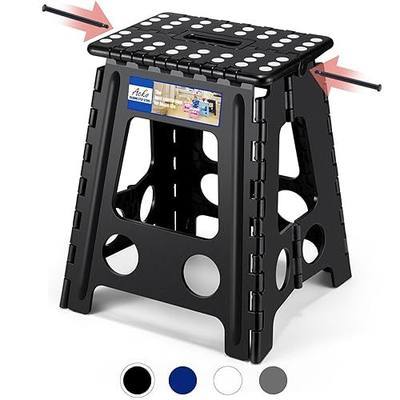 ACKO Folding Step Stool Foldable 16 Inch 400 lbs Capacity, Plastic Stools for Adults and Kids, Collapsible Stools for Kitchen, Stepping Stool with Handle, Black,1 PC