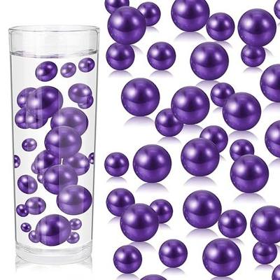 100PCS Purple Faux Pearls Beads for Centerpiece Vases, Vase Filler Faux Pearls, No Holes Filler Beads for Party Anniversary Birthday Wedding Table Decor, 14/20/30mm