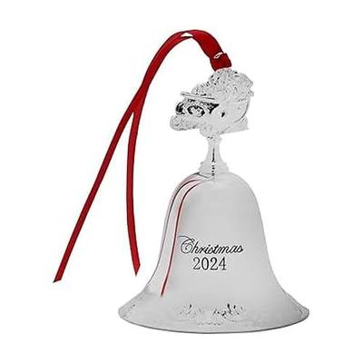 Wallace Grande Baroque Silver Plated Christmas Bell Ornament 2024-30th Anniversary Edition with Santa Sleigh Finial, Collectible Holiday Tree and Mantel Decor