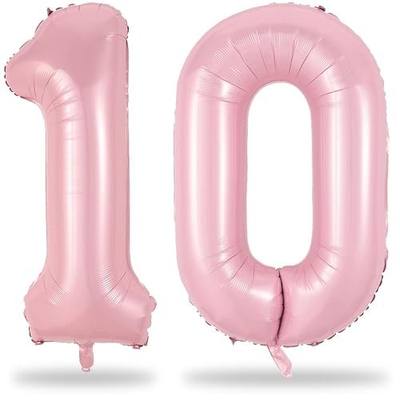 Pastel Pink 10 Balloons Number, 40 Inch Foil Number 1 & 0 Balloons for 10 Year Old Birthday Decorations, Large Self Inflating Mylar Light Pink Balloon for Girls 10th Birthday Party Anniversary Decor