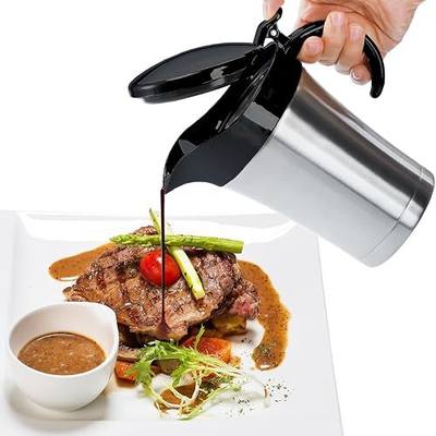 Double Insulated Gravy Boat,25Oz Stainless Steel Gravy Sauce Jug with Hinged Lid, Ideal Gravy Warmer Pitcher for Family Dinner, Thanksgiving, Halloween, Christmas, Birthday Party 750ML