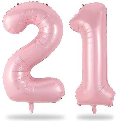 21 Balloons Number, Giant Pastel Pink Number 2 & 1 Helium Foil Balloon for Women 21st Birthday Decor, 40 Inch Self Inflating Mylar Number 21 Balloons for Girls Anniversary Party Decorations Supplies