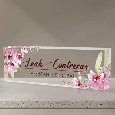 Name Plate for Desk Personalized, Custom Acrylic Glass Office Desk Decor, Personalized Thank You Gifts for Women, Customized Teacher Employee Appreciation Gifts in Bulk(Butterfly Orchid)