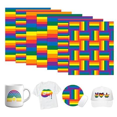 Tintnut LGBT Pride Sublimation Ink Transfer Sheets 7 Sheets 12"x10" | Rainbow gay patterned sublimation transfer paper,work easy on cut,weed & transfer,stretchy & washable,for home decor crafts