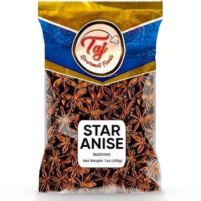TAJ Star Anise Seeds (Whole Pods), Badian Khatai, Whole Chinese Star Anise, 7oz (200g)