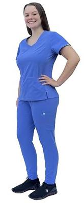 ANGIE UNIFORMS PREMIUM Jogger Scrubs for Women Set. Side Spandex 2 Pockets Top/Tapered Leg Jogger Pants. Soft and Stretchy.