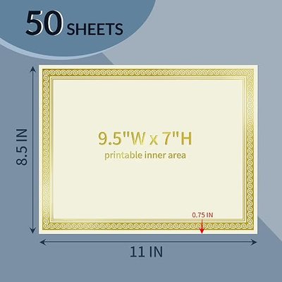 SUNEE 50 Sheets Certificate Papers - Blank Gold Foil Border, 8.5x11 for Diploma, Certificates, Participation Awards, Document Cardstock Paper and Inkjet Printer Friendly (Ivory)