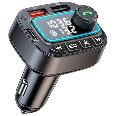 Bluetooth 5.3 Car Adapter FM Transmitter, 42W (PD30W & 12W) USB C Car Charger Wireless Radio Receiver, Hands-Free Calling MP3 Audio Player Cars Kit, Light Switch & Fast Charging & Deep Bass (Black)