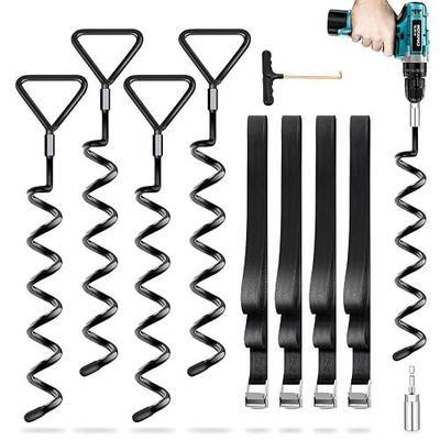Trampoline Stakes 4 Pack - Heavy Duty Trampoline Anchors Kit - Screw In Ground Anchors High Wind with Straps for Trampolines(Black-4Pack)