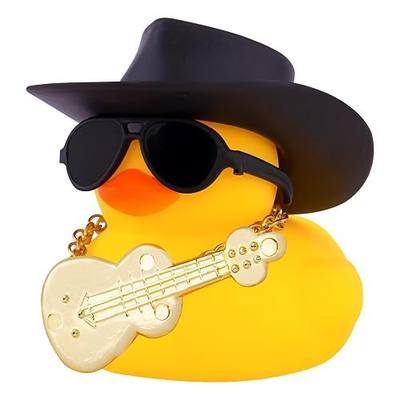 wonuu Car Dashboard Decor Guitar Rubber Duck, Car Ducks Ornaments with Mini Cowboy Hat Necklace Sunglasses, Black