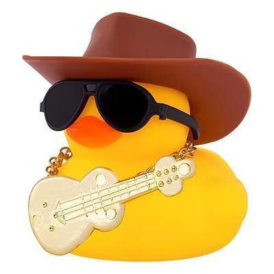 wonuu Car Dashboard Decor Guitar Rubber Duck, Car Ducks Ornaments with Mini Cowboy Hat Necklace Sunglasses, Brown