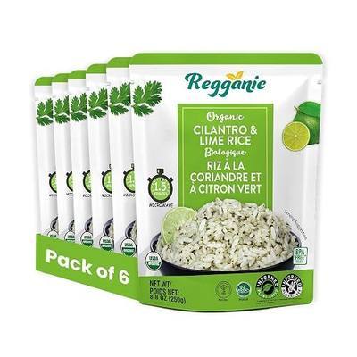Regganic Organic Cilantro & Lime Rice – USDA Organic Ready to Eat Rice, 8g Protein & 6g Fiber per Pouch, Microwave Rice Ready in 1.5 Minutes, Vegan Gluten-Free Non-GMO, 8.8 oz Pack of 6