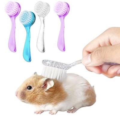 4 Pack Hamster Brush - Small Animal Bath Brush with Lid Soft Cleansing Brush Massage Combs for Hedgehog Guinea Pig Rabbit Chinchilla Ferret Small Animal Grooming Tool Cleaning Supplies-Random Color