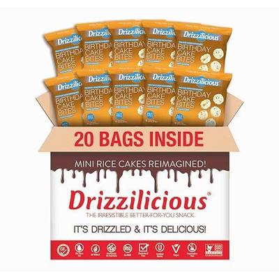 Drizzilicious Mini Flavored Rice Cakes Birthday Cake - Rice Crisps, Healthy Snack for Adults and Kids, Vegan, Gluten Free Snack, Allergen Free, Only 90 Calories Per Bag - 0.74 oz (Pack of 20)