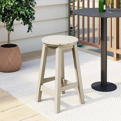 24" Height Outdoor Bar Stools, All-Weather Bar Stools, Adirondack Poly Patio Round Bar Stool for Patio, Deck, Kitchen Counter and Garden, Sand