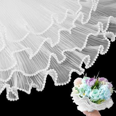 3 Pcs Pearl Mesh for Bouquets 4 Yards Fower Wrapping Paper White | Wrapping Mesh Pearl Edge for Mother's Day Valentine's Day Florist Wedding Gift Packaging Tear Resistance Waterproof Material