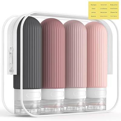 ME.FAN Travel Bottles for Toiletries, TSA Approved 3oz Silicone Journey Size Containers, Portable Split Bottle for Conditioner, Shampoo, Lotion- 4 Pack Pink