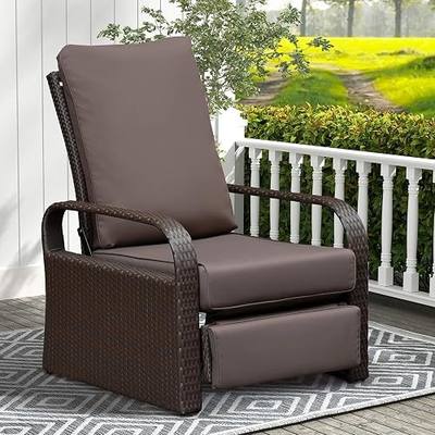Skypatio Indoor/Outdoor Recliner Chair, Adjustable All-Weather Wicker Patio Large Reclining Chair, Aluminum Patio Rattan Spacious Seat Armchair with Thick Cushion