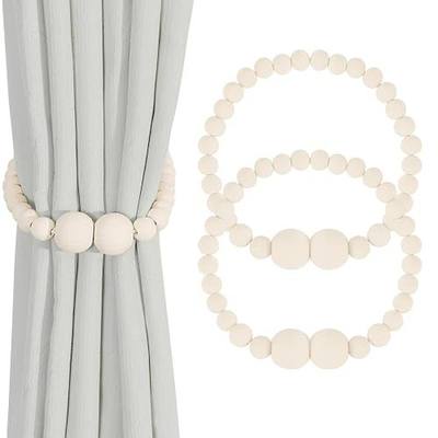 Magnetic Curtain Tiebacks, 2 Pack Curtain Holdbacks for Draperies, Wood Bead Curtain Tiebacks, Elegant Curtain Tie Backs for Bedroom Decor, Boho Room Decor, Nursery Decor, Farmhouse Decor