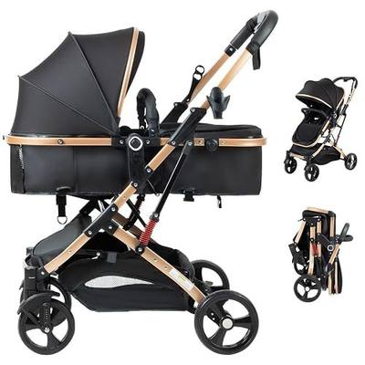 2 in 1 Baby Stroller Newborn Foldable Pushchair Folding High Landscape Infant Carriage,Toddler Pushchair Black Baby Stroller