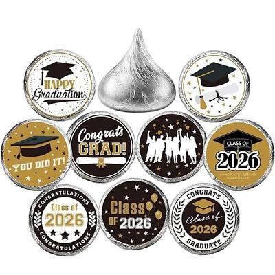 180 PCS Graduation Stickers Class of 2026 Candy Drops Labels Stickers for Chocolate Kisses Candy Sticker for 2026 Graduation Party Favors,Black and Gold