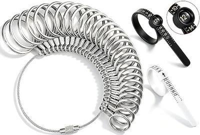 Bflaae Ring Sizer Measuring Tool Kit, 27 PCS Stainless Steel Measuring Ring Tool, US Ring Size 0-13 with Half Size, 2 PCS Reusable Finger Size Tape with Magnified Glass 1-17 USA Rings Size