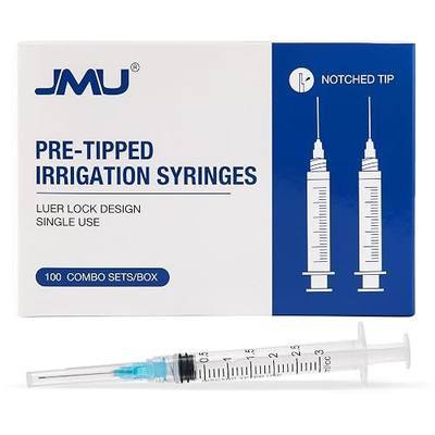 JMU 100 Pcs Dental Irrigation Syringes 3cc with 23G | Blunt Dispensing Endodontic Irrigarion Needles, Luer Lock Design