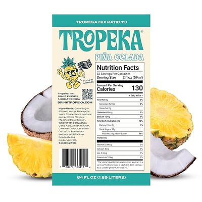 Tropeka Tropical Piña Colada Frozen Drink Mix - All-Natural, Real Fruit & Florida Cane Sugar, Gluten-Free and Perfect for Cocktails, Smoothies, Slushies, Non-Alcoholic Drinks