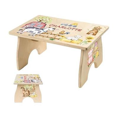 Farm Animal Step Stool for Toddlers- Personalized Wood Kids Step Stool with Name for Kitchen Sink, Bathroom, Potty Training, Kitchen Sink- Sturdy and Safe- Made in USA by BloomOwl (Farm- Watercolor)