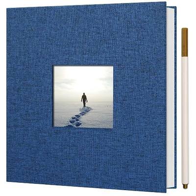DIY Linen Scrapbook Photo Album with Self-Adhesive Pages for 4x6 and 2x3 Pictures, Featuring Picture Display Window and Metallic Pen - 20 Sheets/40 Pages