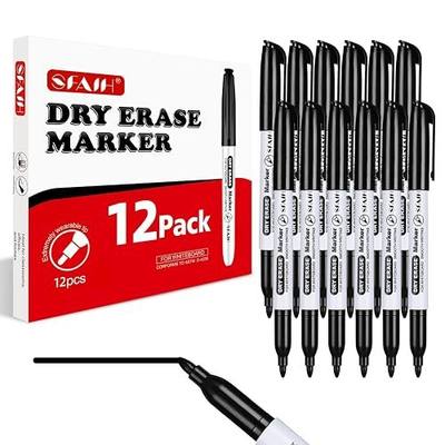 SFAIH Black Dry Erase Markers Fine Tip - 12 Pack Whiteboard Markers Standard Set For Office Teams, Teachers, Classrooms, Training Sessions | Low-Odor