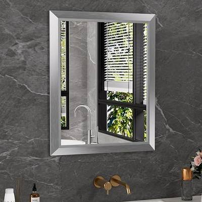 Amorho Bathroom Mirror for Wall, 24x30 Inch (Brushed Silver) | HD Reflection, Tempered Glass, Thick Metal Framed Rectangle Mirrors for Over Sink, Bedroom, Living Room, Entryway, Anti-Rust