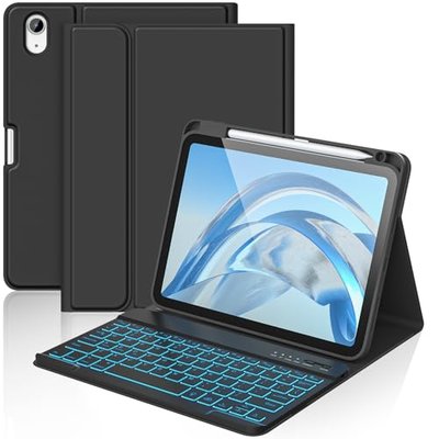 aMZCaSE for iPad A16 11th 10th Generation Case with Keyboard - 7 Colors Backlight Detachable Folio Keyboard Case for iPad (A16) 11th Gen 2025 & 10th Gen 10.9 inch 2022, Smart On/Off, Pen Holder, Black